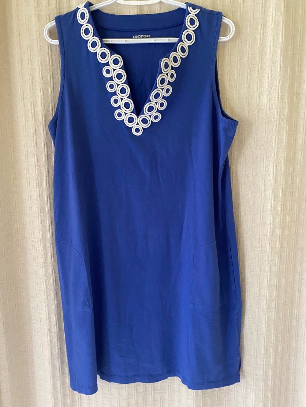 Lands' End Cobalt Blue Sleeveless Cover-up with White Loop Trim V-Neck